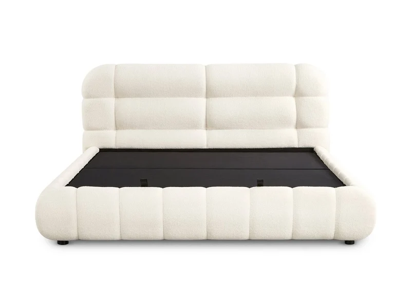 Lit coffre en tissu bouclette écru 180x200 cm YOURI