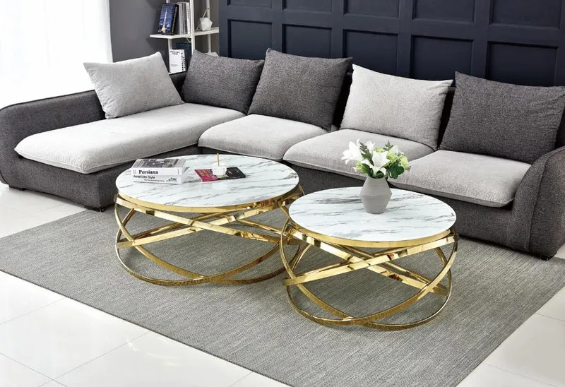 Table basse Zoya blanche pieds or