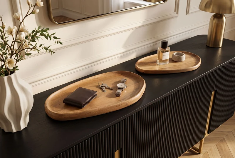 Ensemble massif de 2 plateaux AMAZONAS Planche de service en bois de manguier naturel finition crème 55 cm