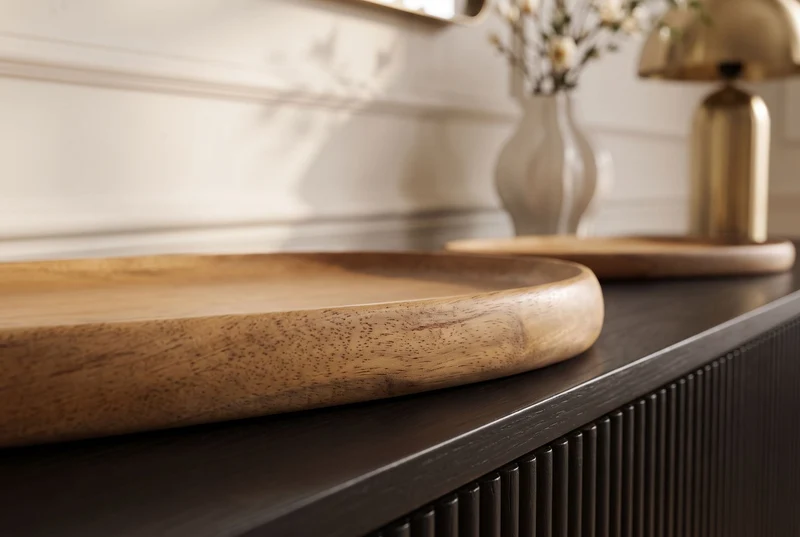 Ensemble massif de 2 plateaux AMAZONAS Planche de service en bois de manguier naturel finition crème 55 cm