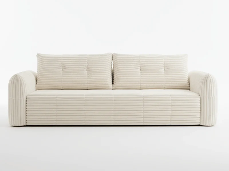 Canapé 3/4 places en velours côtelé épais – Confort haute densité 35 kg – Beige – MILO