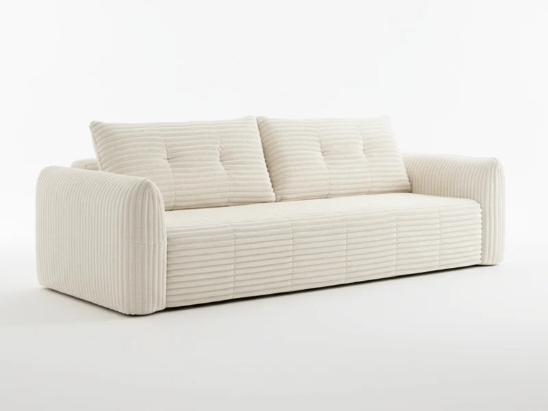 Canapé 3/4 places en velours côtelé épais – Confort haute densité 35 kg – Beige – MILO