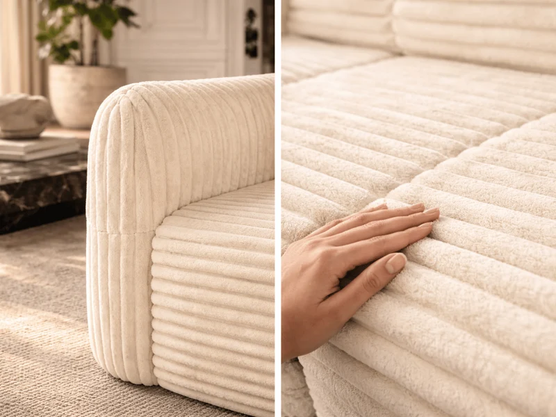 Canapé 3/4 places en velours côtelé épais – Confort haute densité 35 kg – Beige – MILO