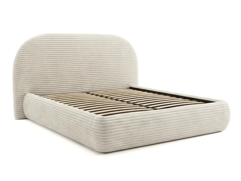 Lit coffre ALMA en velours côtelé grande épaisseur – Lit design arrondi avec rangement intégré – 160x200 ou 180x200
