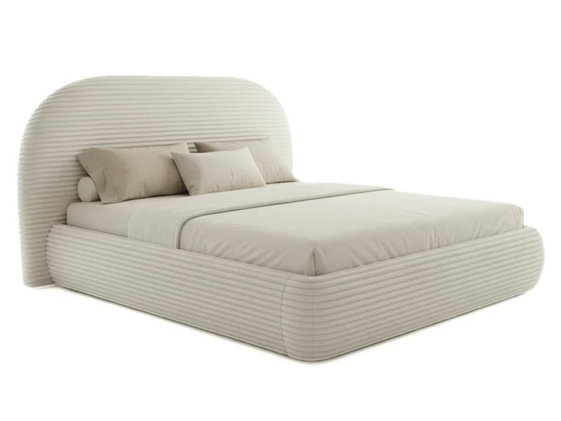 Lit coffre ALMA en velours côtelé grande épaisseur – Lit design arrondi avec rangement intégré – 160x200 ou 180x200