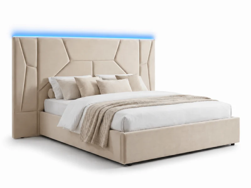 Lit coffre MIRAGE – Grande tête de lit design avec éclairage LED intégré