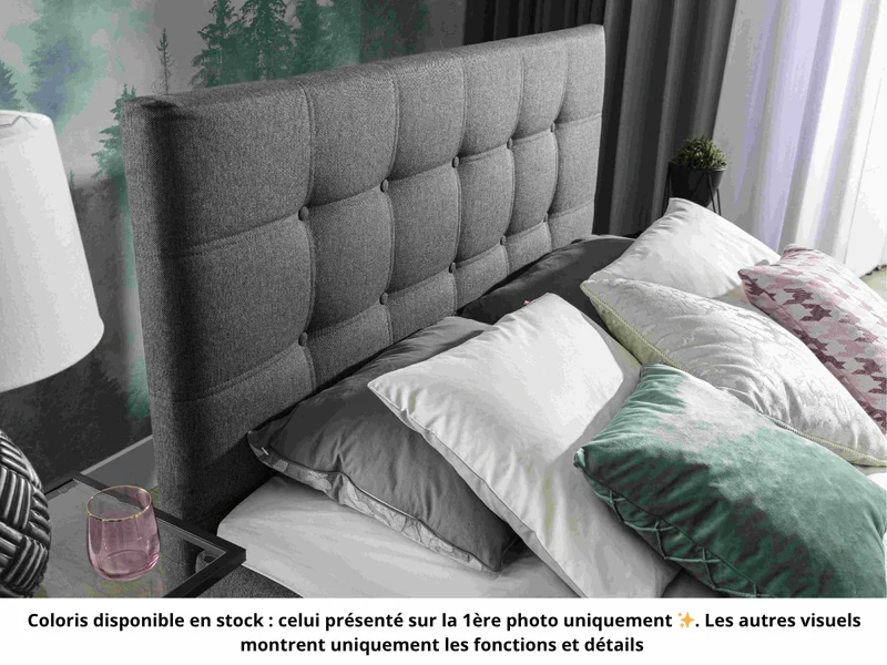 Lit boxspring complet tête de lit + sommiers + matelas + surmatelas Ines - 140x200 Tissu Noir