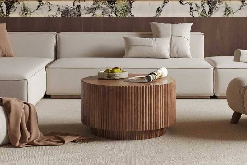Table basse Ronde en Bois de manguier Brun clair VICTORIA - 70 cm