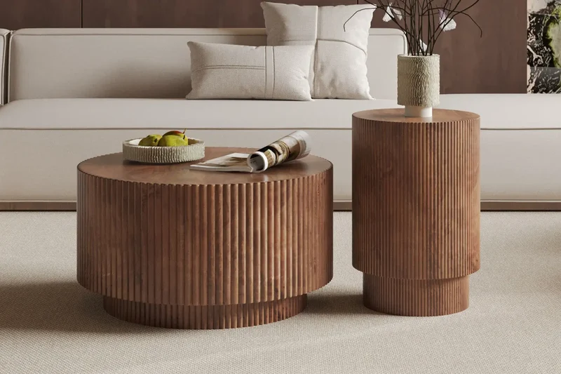Table basse Ronde en Bois de manguier Brun clair VICTORIA - 70 cm