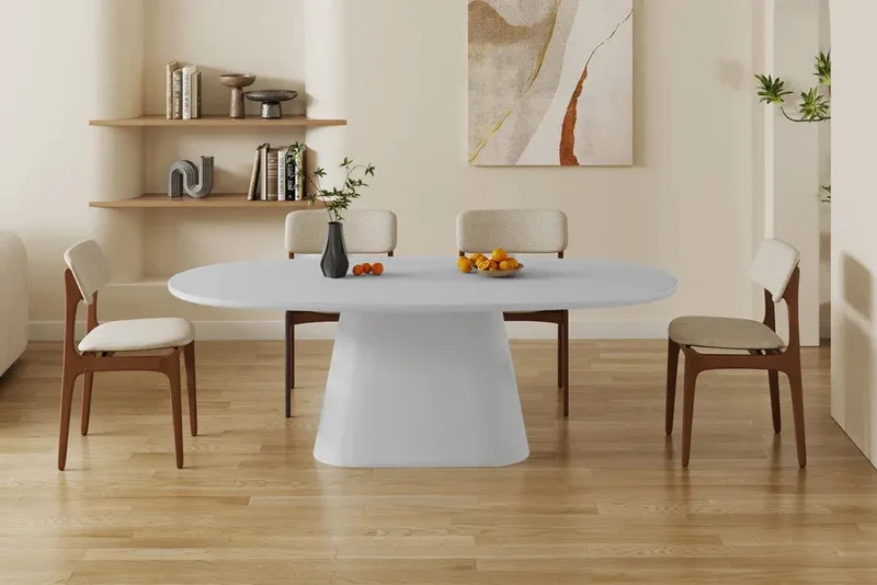 Table à manger Ovale Effet Ciment Ecru TAVINA - 220 cm