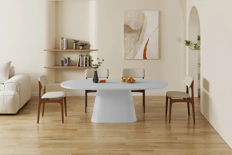Table à manger Ovale Effet Ciment Ecru TAVINA - 220 cm