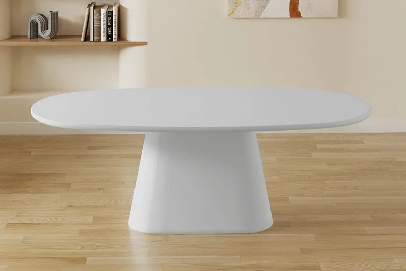Table à manger Ovale Effet Ciment Ecru TAVINA - 220 cm