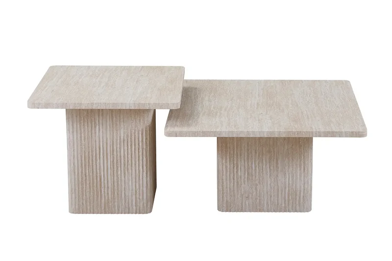Lot de 2 Tables basses Effet Travertin Beige NOLYA - 52x60 cm et 80x80 cm