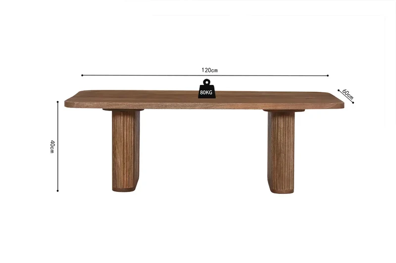Table basse Bois de Manguier Brun Clair LÉOR - 40 x 120 cm