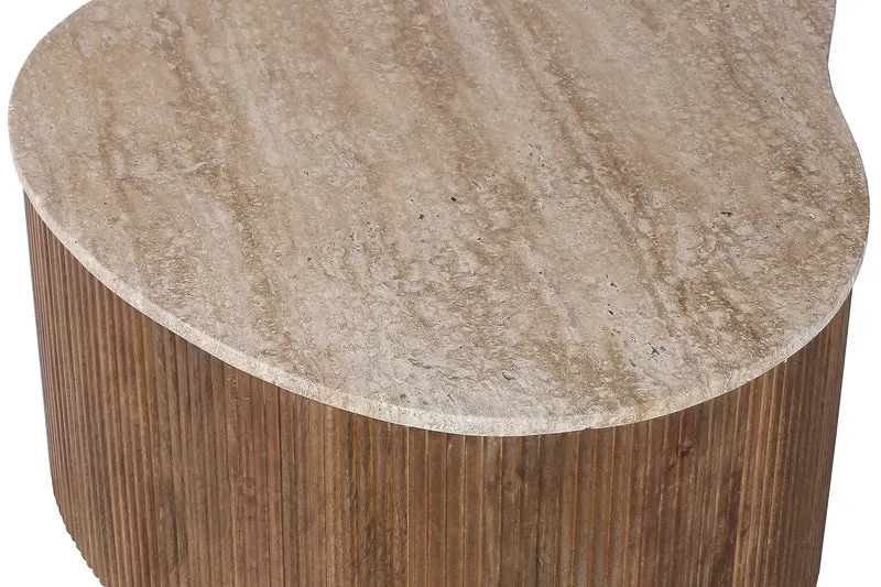 Table basse en Bois de Manguier avec un plateau en Travertin Beige ELY - 83 cm