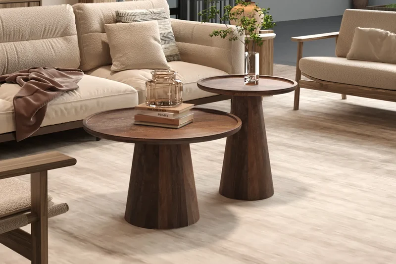 Table basse Ronde Bois de manguier Brun clair ÉLIO - 65x40 cm