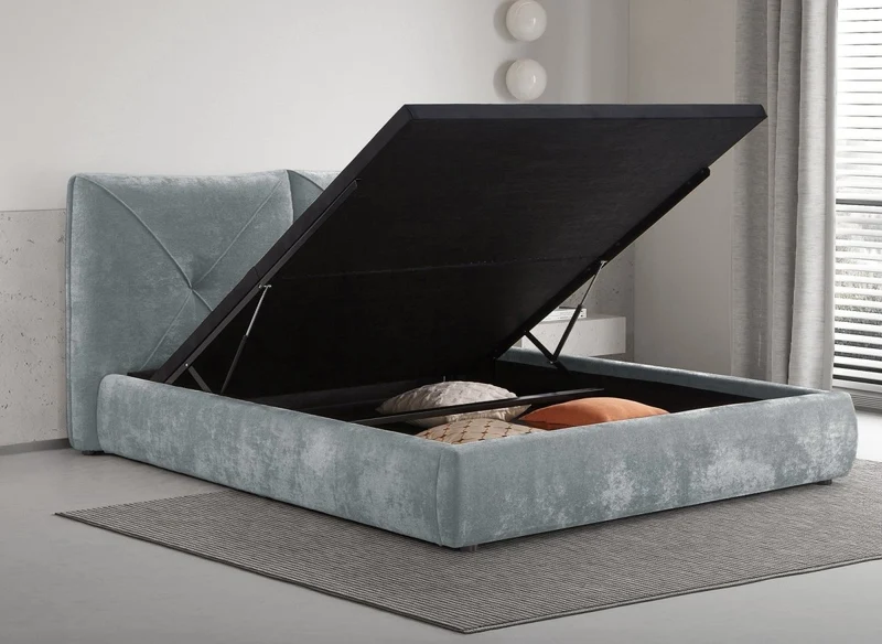 Lit coffre en tissu bouclette doux gris 180x200 cm NOAH