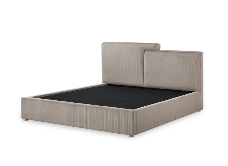 Lit coffre en velours côtelé taupe 160x200 cm ZELIA