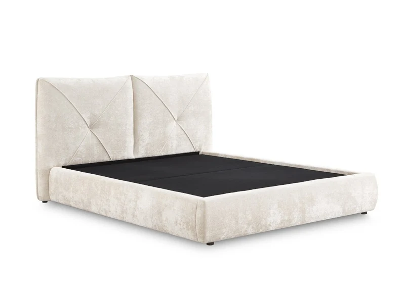 Lit coffre en tissu bouclette doux beige 180x200 cm NOAH