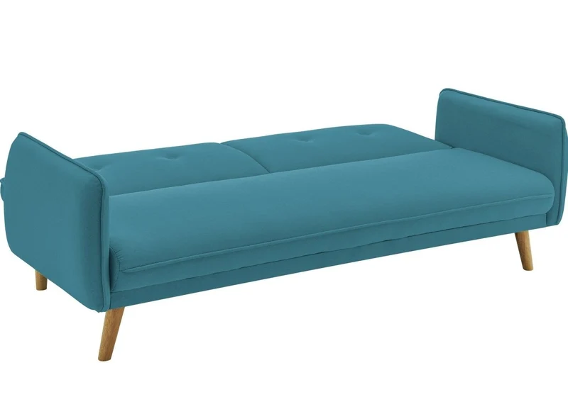 Canapé clic clac en tissu bleu avec pieds en bois NATAL