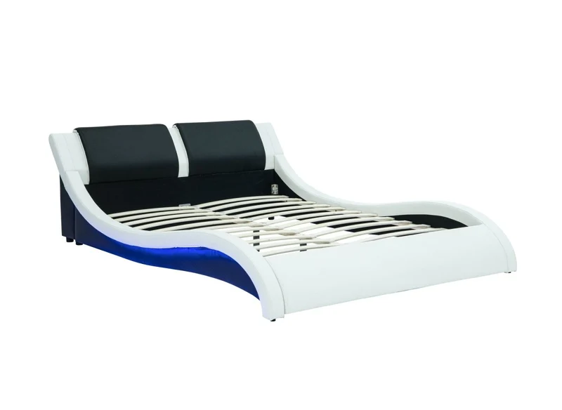 Lit en simili cuir noir et blanc avec LED 180x200 cm ZEDA