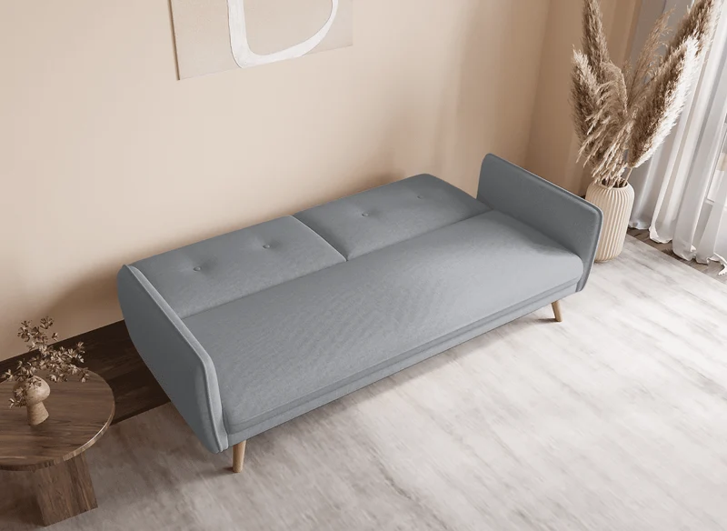 Canapé clic clac en tissu gris clair avec pieds en bois NATAL
