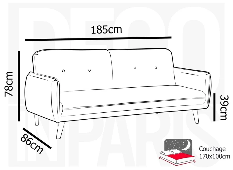 Canapé clic clac en tissu gris clair avec pieds en bois NATAL