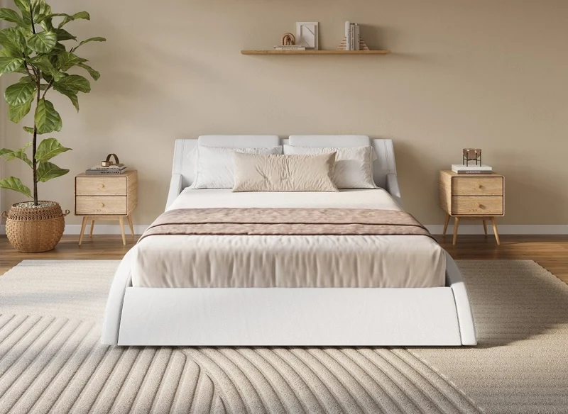 Lit en simili cuir blanc avec LED 180x200 cm ZEDA