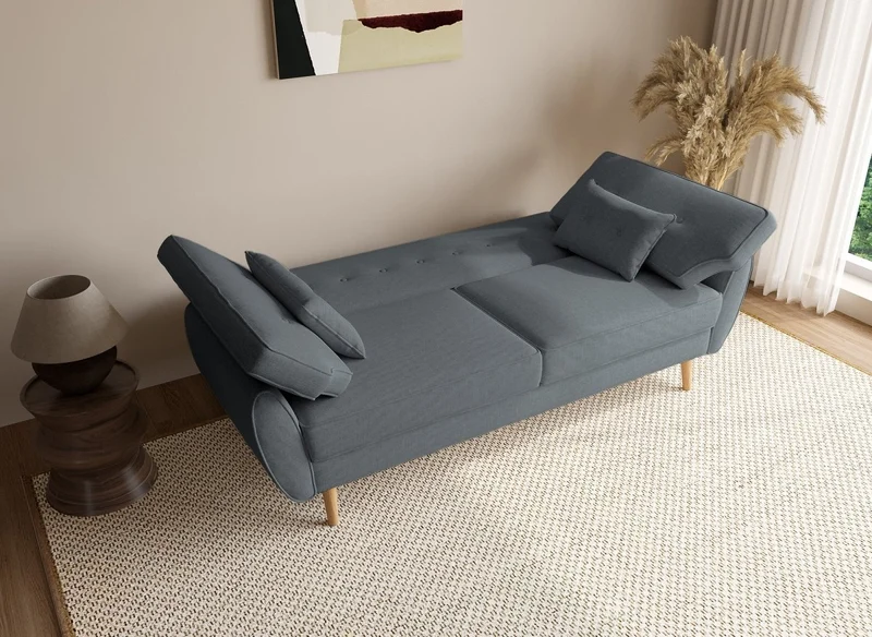 Canapé clic clac en tissu gris foncé avec pieds en bois PANAMA