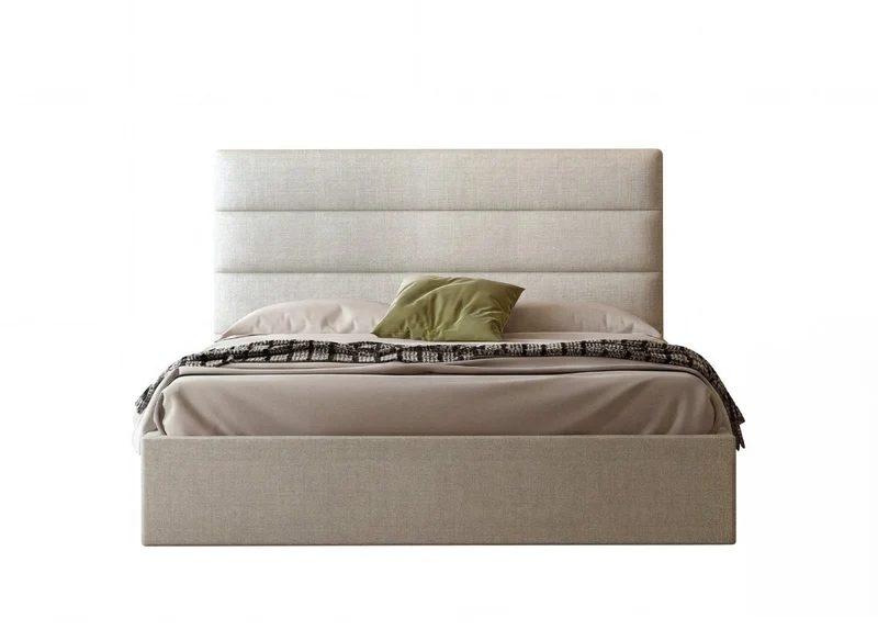 Lit coffre en tissu lin beige 160 x 200 cm SHANNA