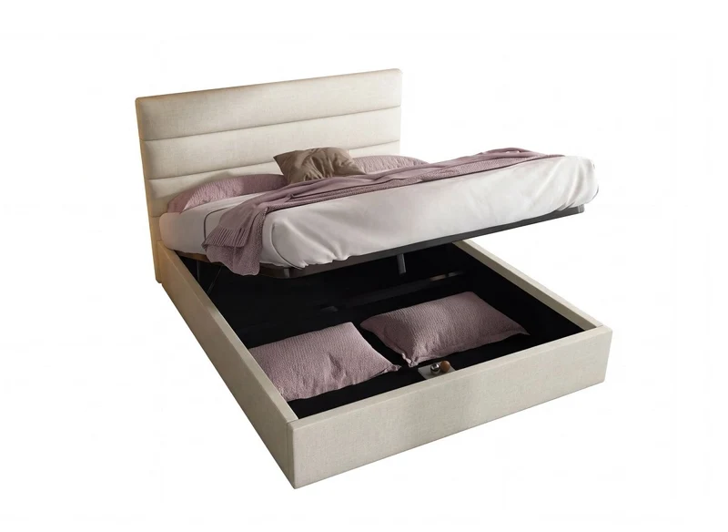 Lit coffre en tissu lin beige 160 x 200 cm SHANNA