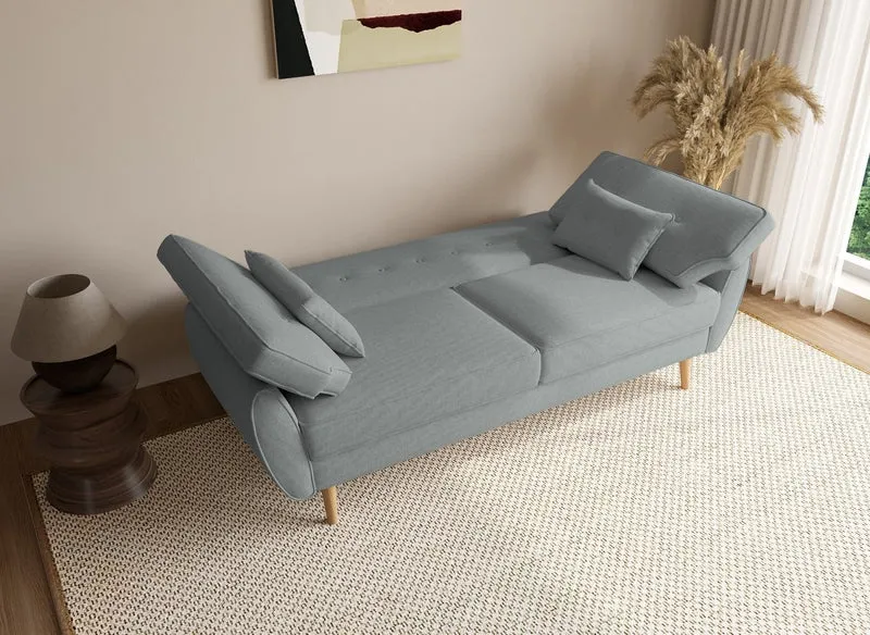 Canapé clic clac en tissu gris clair avec pieds en bois PANAMA