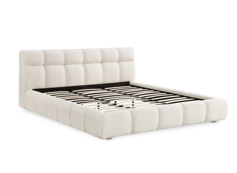 Lit double en tissu bouclette écru 180x200 cm GEORGINA