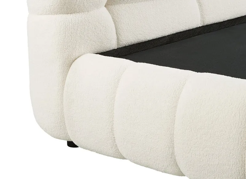 Lit coffre en tissu bouclette écru 160x200 cm YOURI