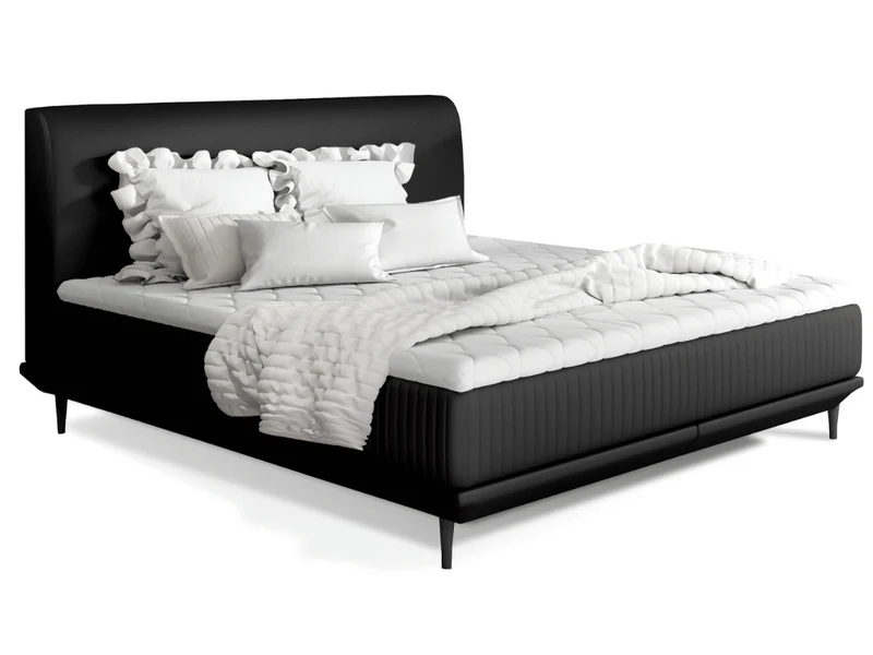 Lit design sommier + matelas boxspring ASTERIA - 160x200 Simili cuir Noir