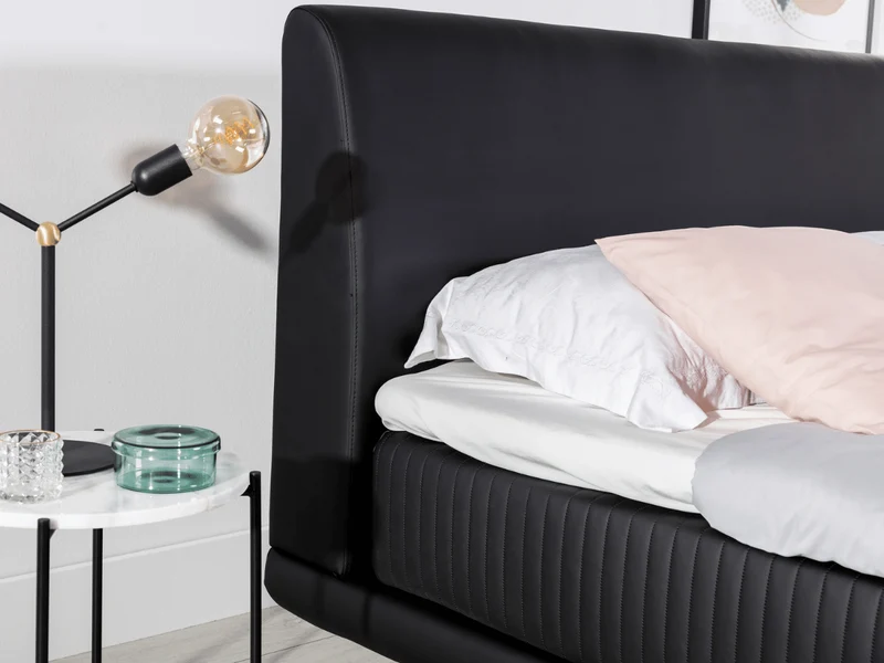 Lit design sommier + matelas boxspring ASTERIA - 160x200 Simili cuir Noir