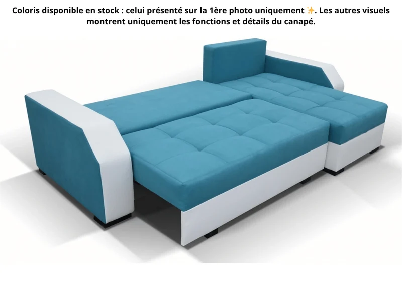 Canapé d'angle convertible réversible Aris tissu marron & simili cuir blanc