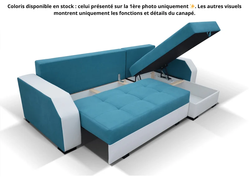 Canapé d'angle convertible réversible Aris tissu marron & simili cuir blanc