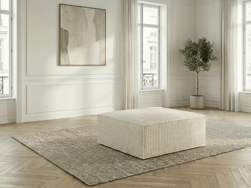 Canapé Villiers – Canapé d’angle modulable 3 places avec pouf – Velours côtelé épais