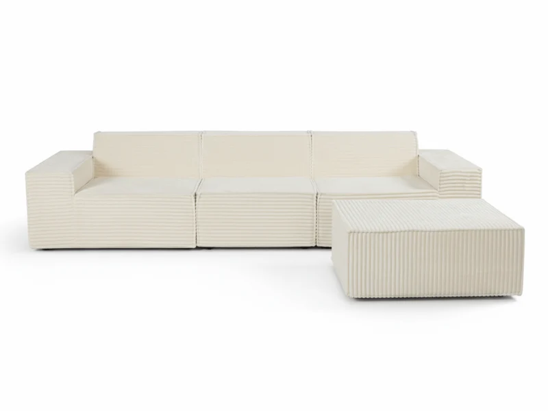 Canapé Villiers – Canapé d’angle modulable 3 places avec pouf – Velours côtelé épais