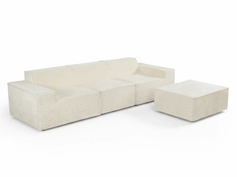 Canapé Villiers – Canapé d’angle modulable 3 places avec pouf – Velours côtelé épais