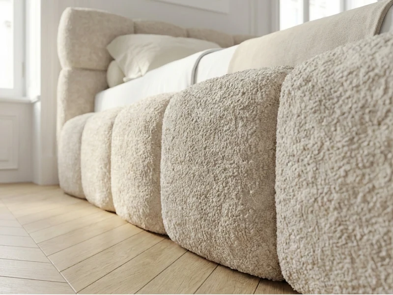 Lit coffre MONCEAU – Tête de lit capitonnée design en velours ou bouclette – Coffre de rangement intégré