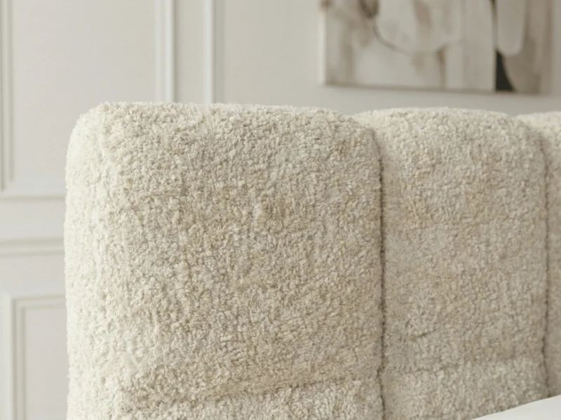 Lit coffre MONCEAU – Tête de lit capitonnée design en velours ou bouclette – Coffre de rangement intégré