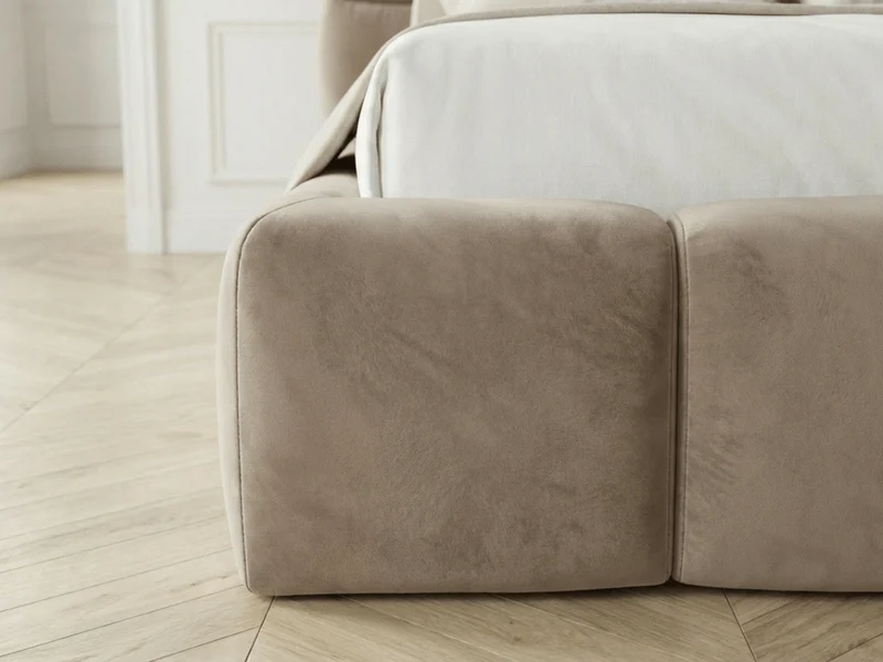 Lit coffre MONCEAU – Tête de lit capitonnée design en velours ou bouclette – Coffre de rangement intégré