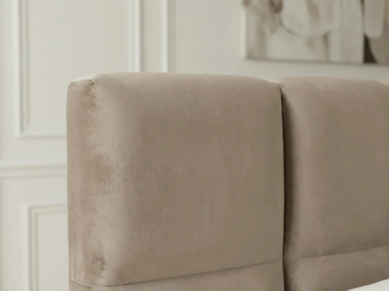 Lit coffre MONCEAU – Tête de lit capitonnée design en velours ou bouclette – Coffre de rangement intégré