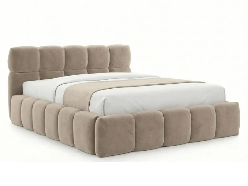Lit coffre MONCEAU – Tête de lit capitonnée design en velours ou bouclette – Coffre de rangement intégré