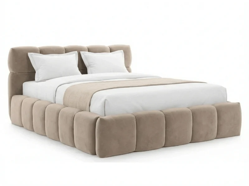 Lit coffre MONCEAU – Tête de lit capitonnée design en velours ou bouclette – Coffre de rangement intégré