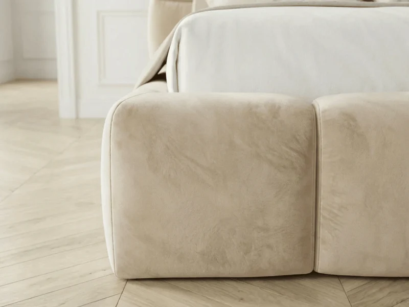 Lit coffre MONCEAU – Tête de lit capitonnée design en velours ou bouclette – Coffre de rangement intégré