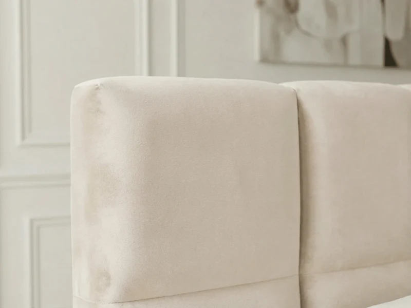 Lit coffre MONCEAU – Tête de lit capitonnée design en velours ou bouclette – Coffre de rangement intégré