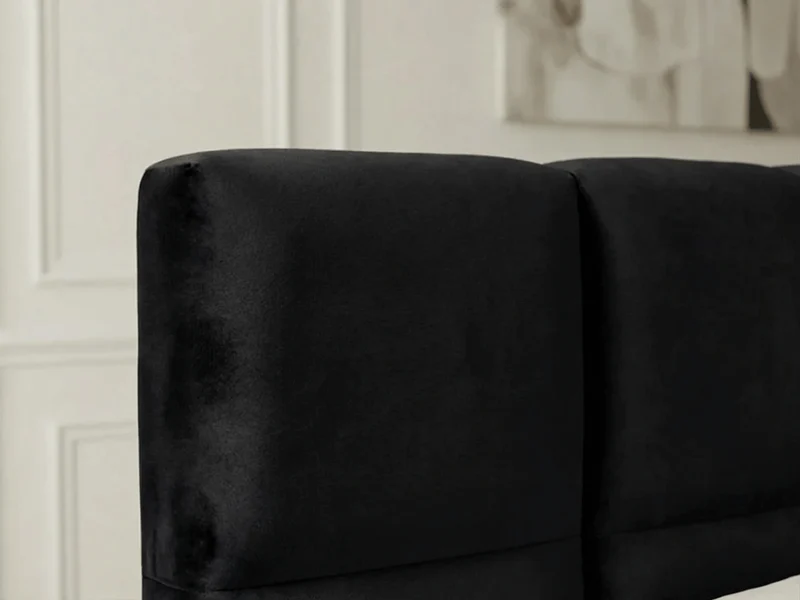 Lit coffre MONCEAU – Tête de lit capitonnée design en velours ou bouclette – Coffre de rangement intégré